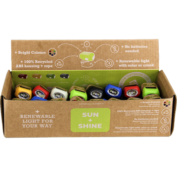 SUN+SHINE, Display assortiert 40 Stück, gemischte Farben, Mini Taschenlampe Recycelt inkl. Karabiner