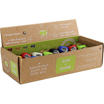SUN+SHINE, Display assortiert 40 Stück, gemischte Farben, Mini Taschenlampe Recycelt inkl. Karabiner