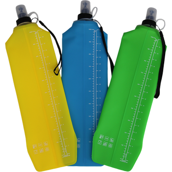 DRINK+FOLD, 1000 ml, ice blue, foldable drinking bottle TPU, nylon strap