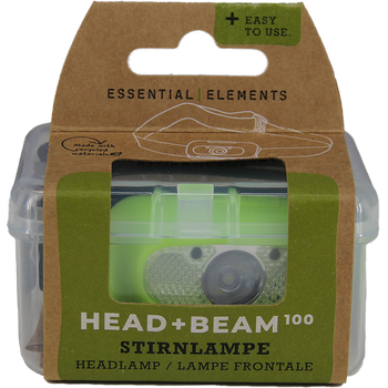 HEAD+BEAM100, grass green, 100 Lumen, Lampe frontale avec boîte de sauvegarde et câble USB-C