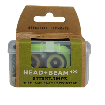 HEAD+BEAM400, grass green, 400 Lumen, Hybridstirnlampe mit Box und Ladekabel USB-C