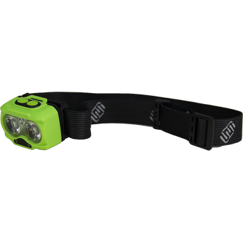 HEAD+BEAM400, grass green, 400 Lumen, Hybridstirnlampe mit Box und Ladekabel USB-C 