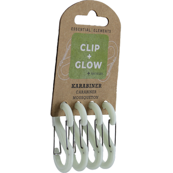CLIP+GLOW, glowy, carabiner 5 cm, set of 4 pieces