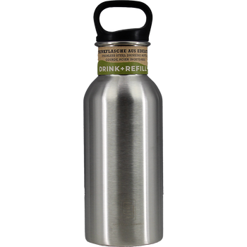 DRINK+REFILL, 500 ml, naked steel, einwandige Edelstahltrinkflasche, 18/10 stainless steel, Standard Verschluss