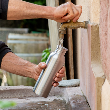 DRINK+REFILL, 750 ml, naked steel, einwandige Edelstahltrinkflasche, 18/10 stainless steel, Standard Verschluss