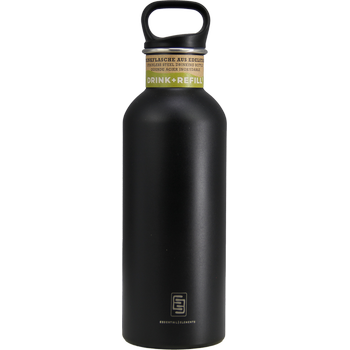 DRINK+REFILL, 1000 ml, black as night, einwandige Edelstahltrinkflasche, 18/10 Inox, Standard Verschluss