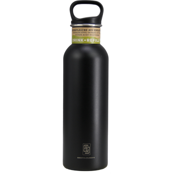 DRINK+REFILL, 750 ml, black as night, einwandige Edelstahltrinkflasche, 18/10 Inox, Standard Verschluss