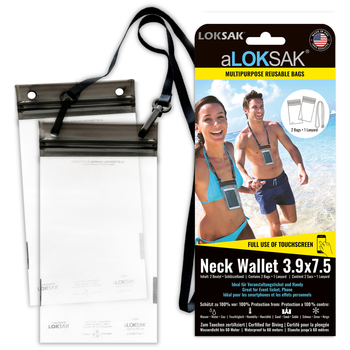 aLOKSAK Neck Wallet 3.9x7.5 - 2 Stück & 1 Lanyard (9,9 x 19 cm) Veranstaltungsticket, grosses Handy 